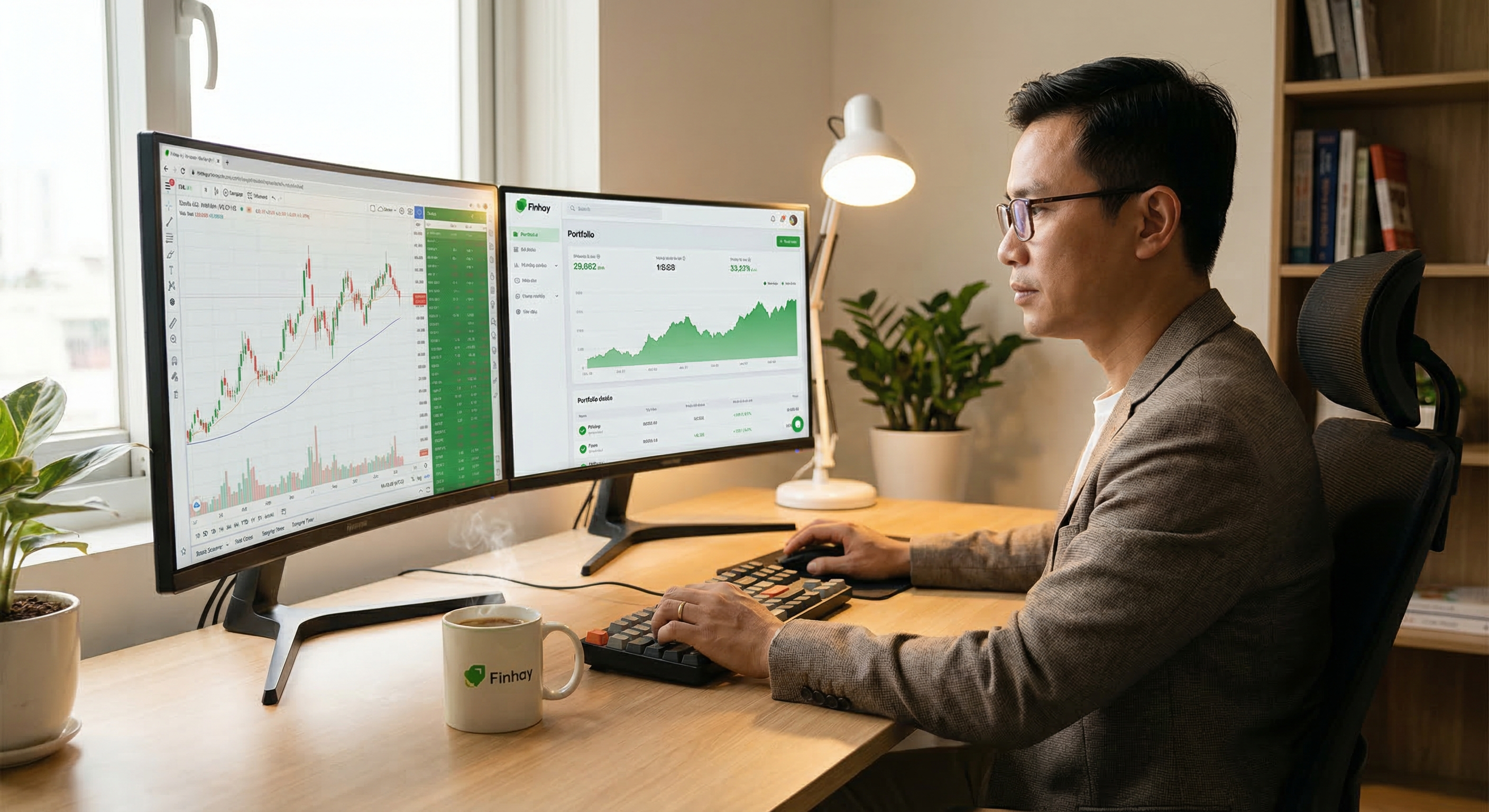Không gian làm việc của nhà đầu tư chứng khoán chuyên nghiệp