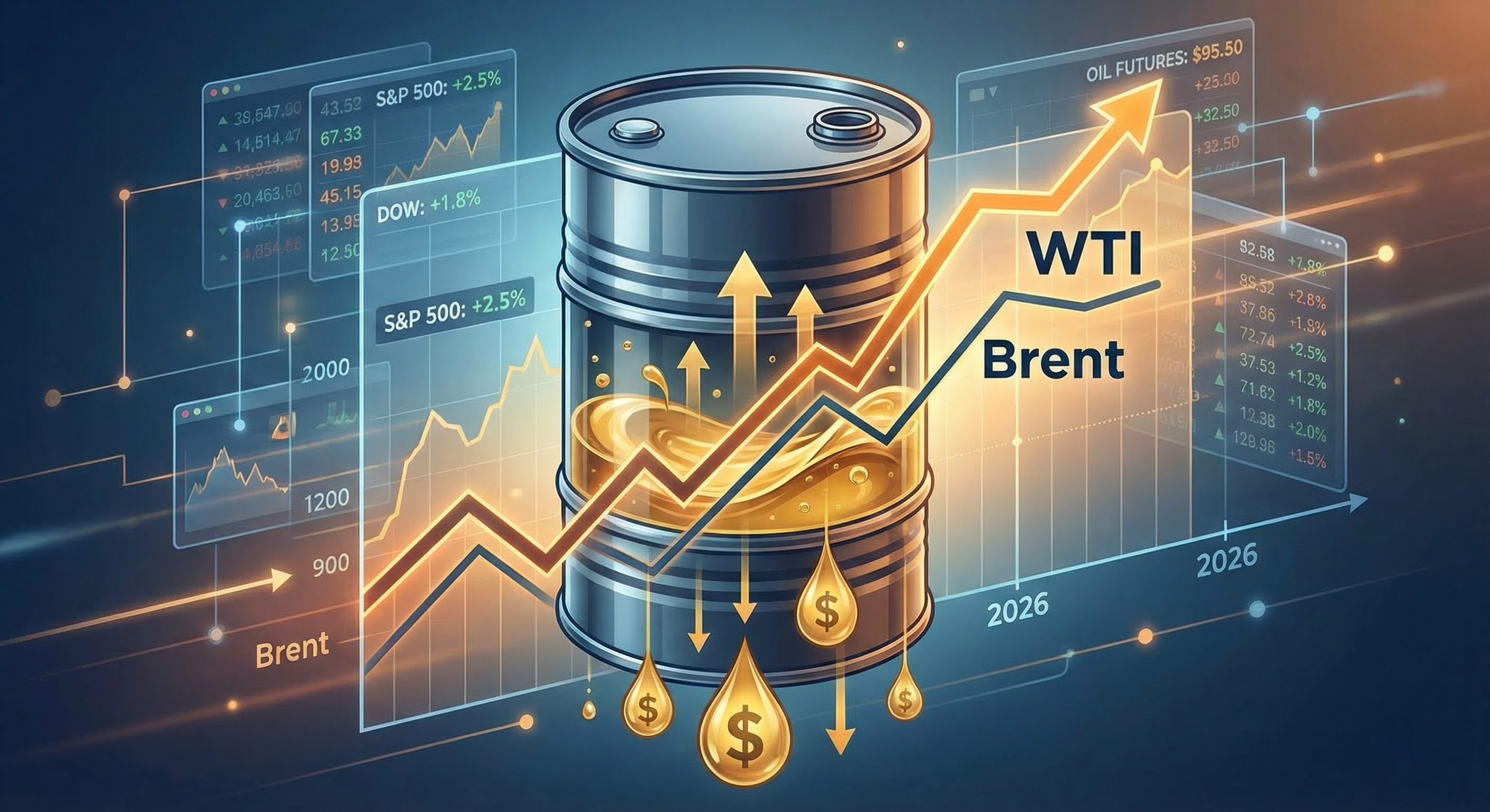 Giá dầu thô hôm nay 2026 - Biểu đồ giá WTI và Brent tăng mạnh